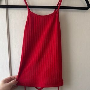 Lace up open back red top